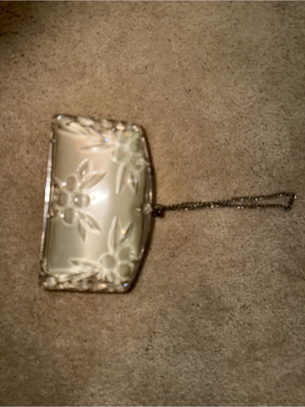Vintage Floral Etched Clear Lucite Clutch with Chain - Clear